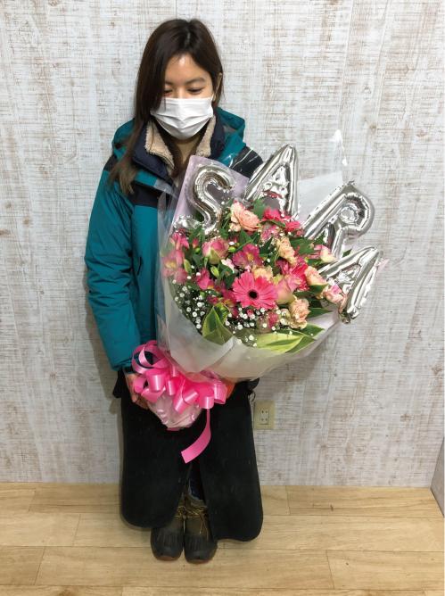 文字バルーン&フラワーブーケ(ピンク)